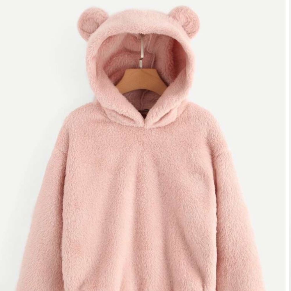hooded light pink teddy jacket